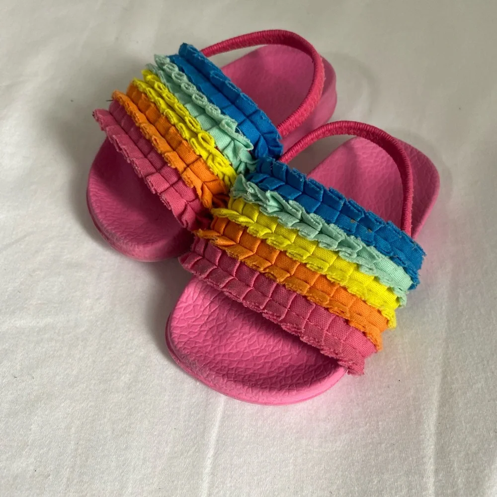 WONDER NATION Toddler Baby Girls Multicolor Ruffled Sandals Kids Shoes Size 4